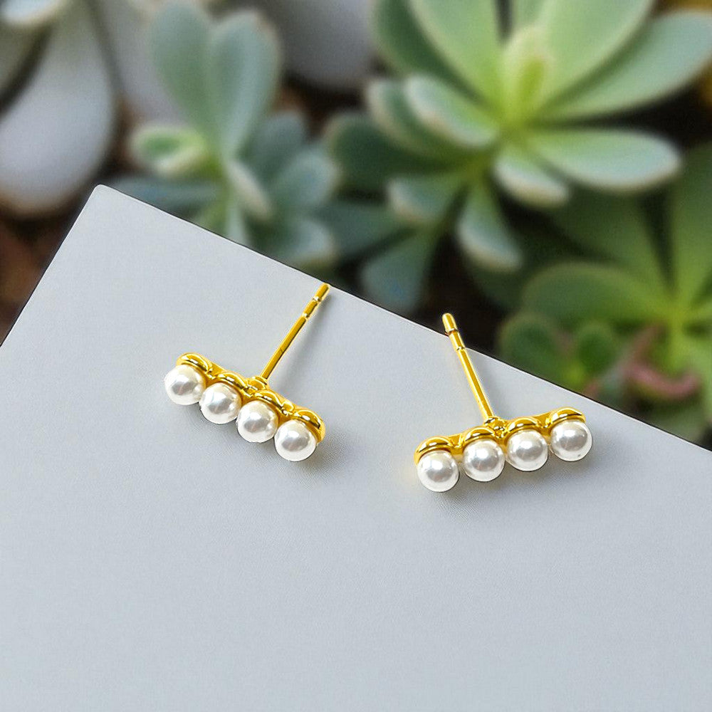 Mira Golden Pearl Bar Studs