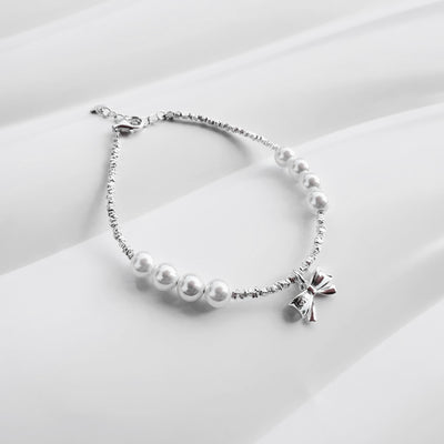 Amélie Bow Pearl & Silver Bead Bracelet