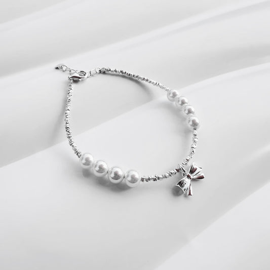 Amélie Bow Pearl & Silver Bead Bracelet